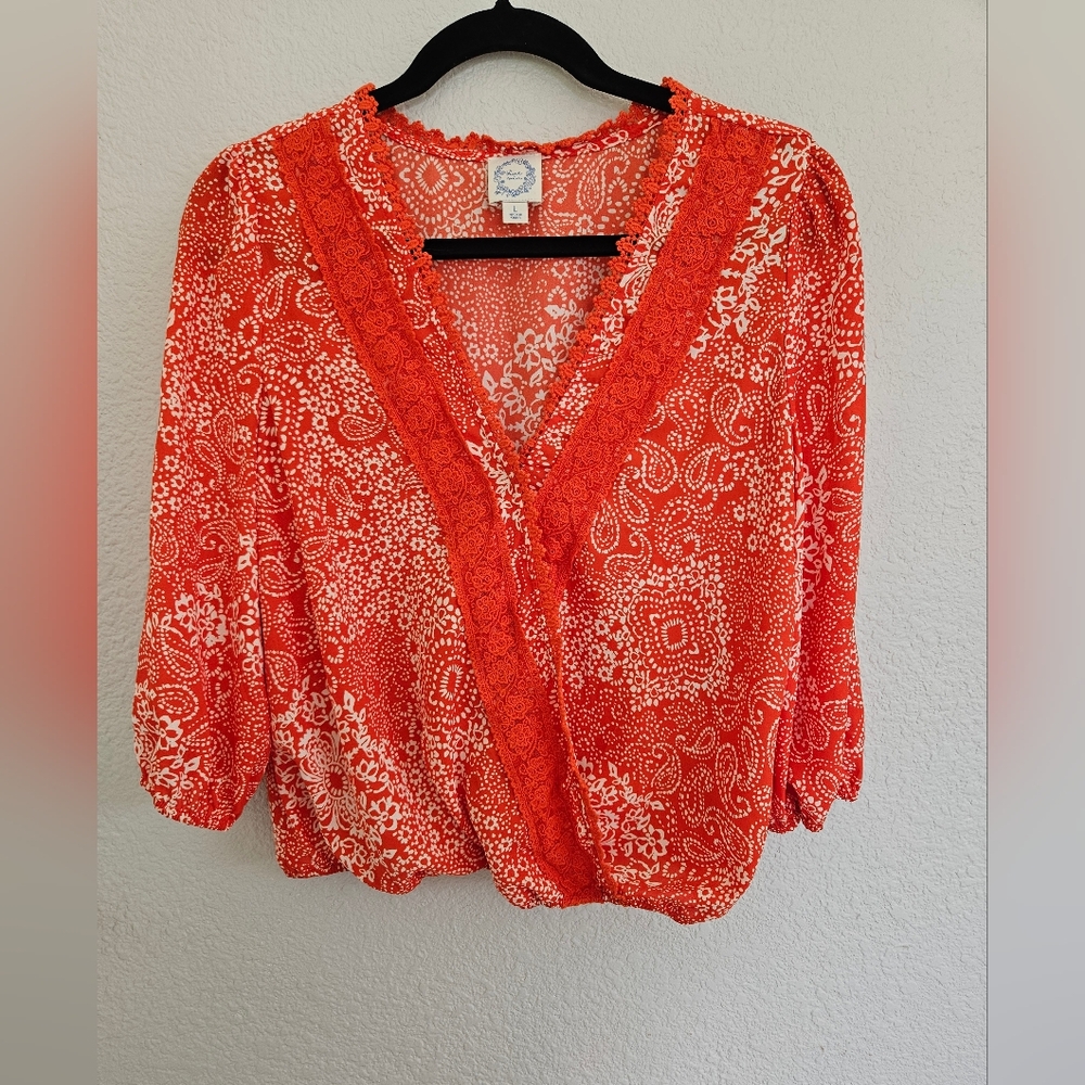 Blue Rain Red Casual  Blouse